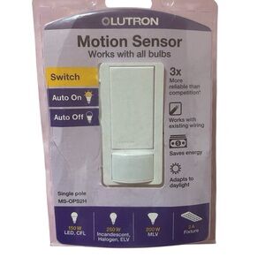 NEW Lutron Single-Pole Motion Sensor White MS-OPS2H Light Switch 180^ view